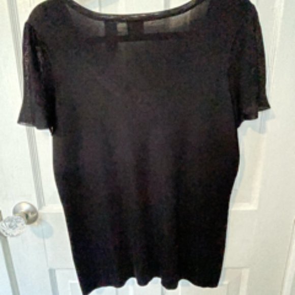 Emma James Black Top Decorative Round Neck Short Sleeve Size Large (L) - Picture 7 of 7